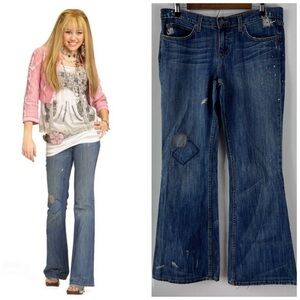 ASO Hannah Montana Miley Cyrus Vintage Low Rise Distressed Bootcut Jeans Y2K